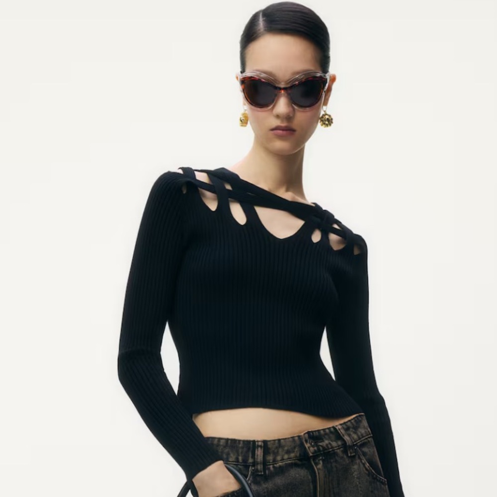 Glenn Martens H&M rib knit cutout top size small black NWT